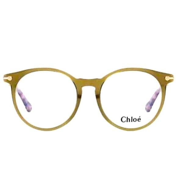 CHLOE 52mm frames Khaki green Mod Rectangle Full Plastic Rim filigree metal arms - Picture 1 of 16